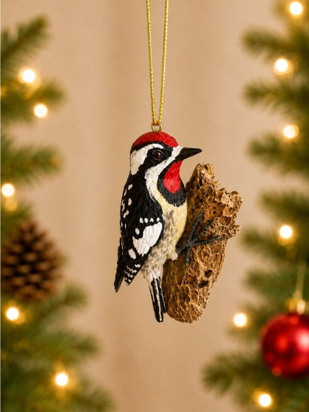 Danbury Mint Woodpecker Ornament Red Black White Resin